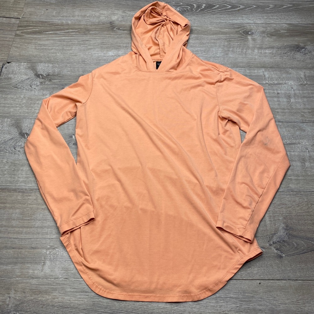 Cuts Hoodie Mens M Peach Elongated Curved Hem Long‎ Sleeve Athletic Casual